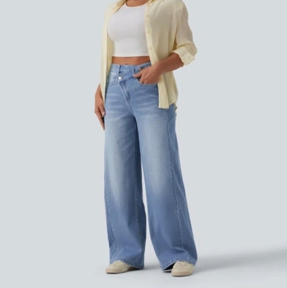 Halara Jean Wide Leg Flex Denim Women's Size Large Tall - Picture 15 of 15